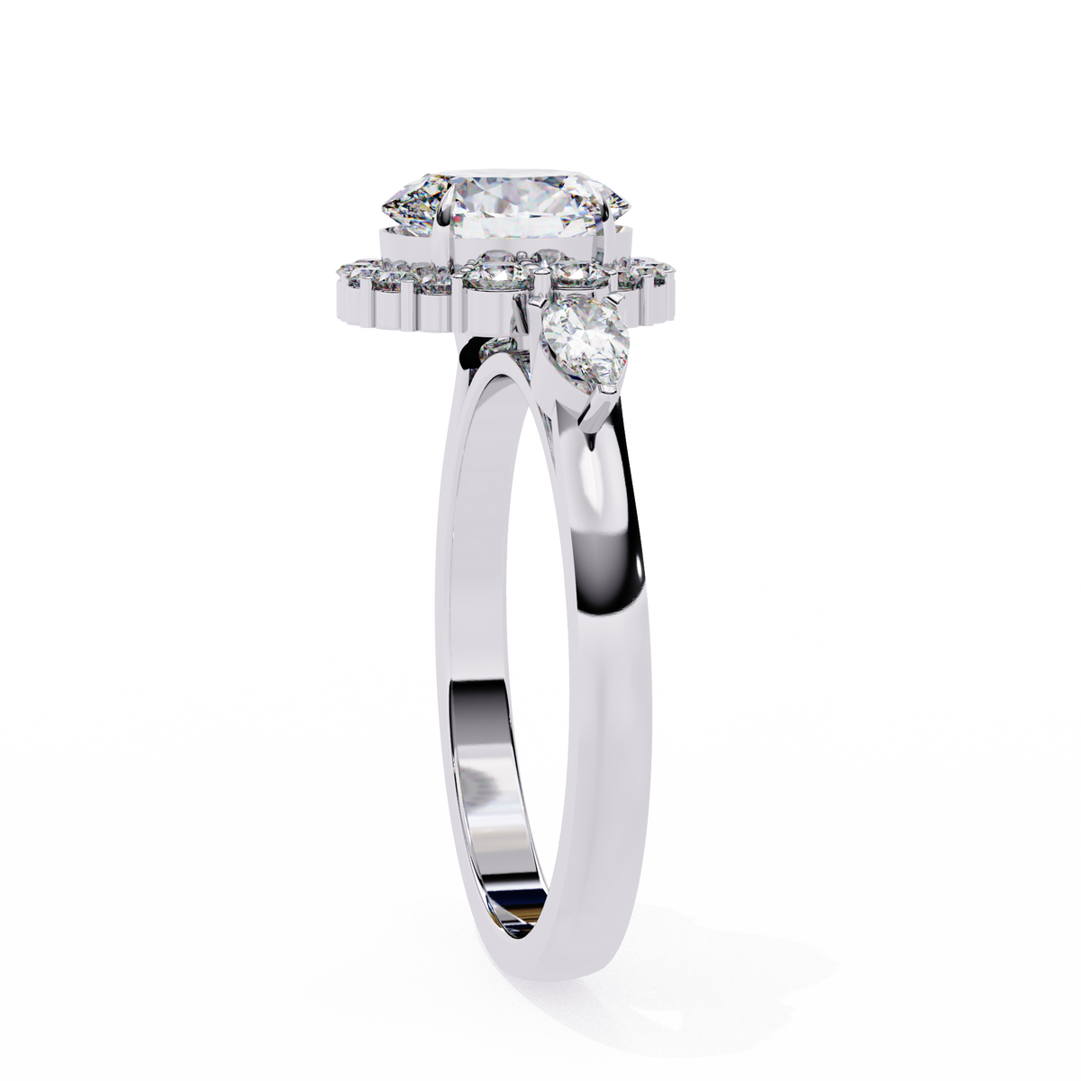 Reverra 14K Round Halo Diamond Engagement Ring with Pear Sides, CTTW-1.54