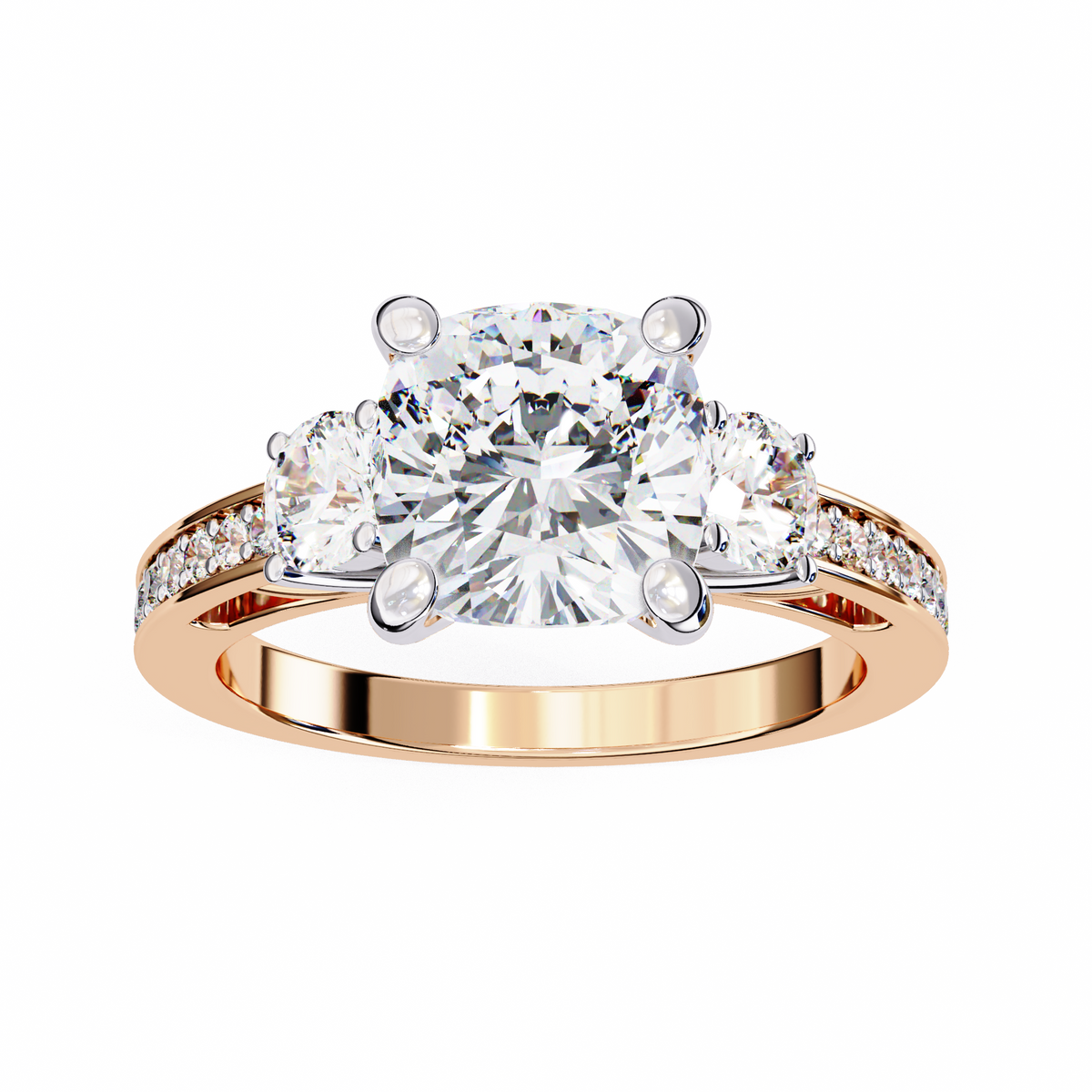 Reverra 14K Gold Princess & Round Lab Grown Diamond with Pave Band Engagement Ring for Women, CTTW-3.3