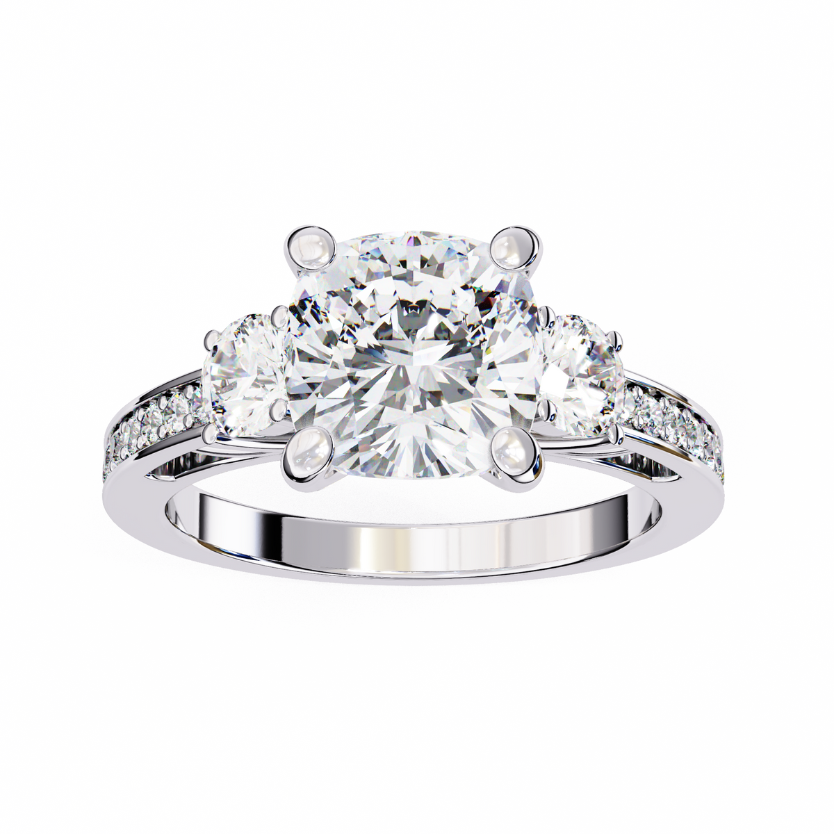 Reverra 14K Three Stone Diamond Engagement Ring with Pave Band, CTTW-3.3