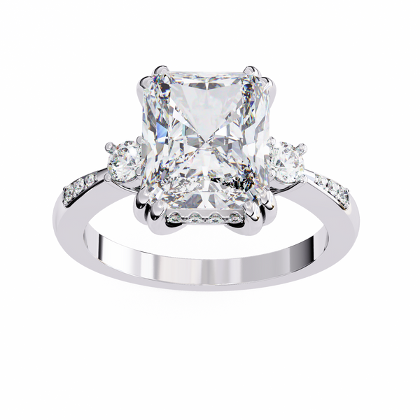 Reverra 14K Gold Radiant & Round Lab Grown Diamond with Side Stones Engagement Ring for Women, CTTW-3.95