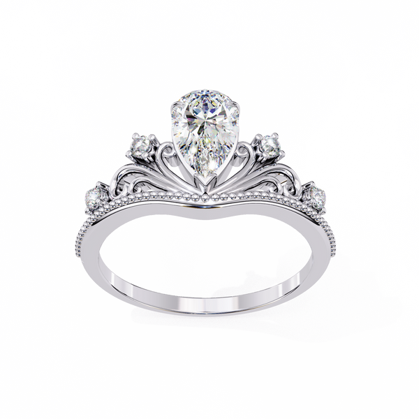 Reverra 14K Gold Pear & Round Lab Grown Diamond  with Filigree Vintage Engagement Ring for Women, CTTW-1.07