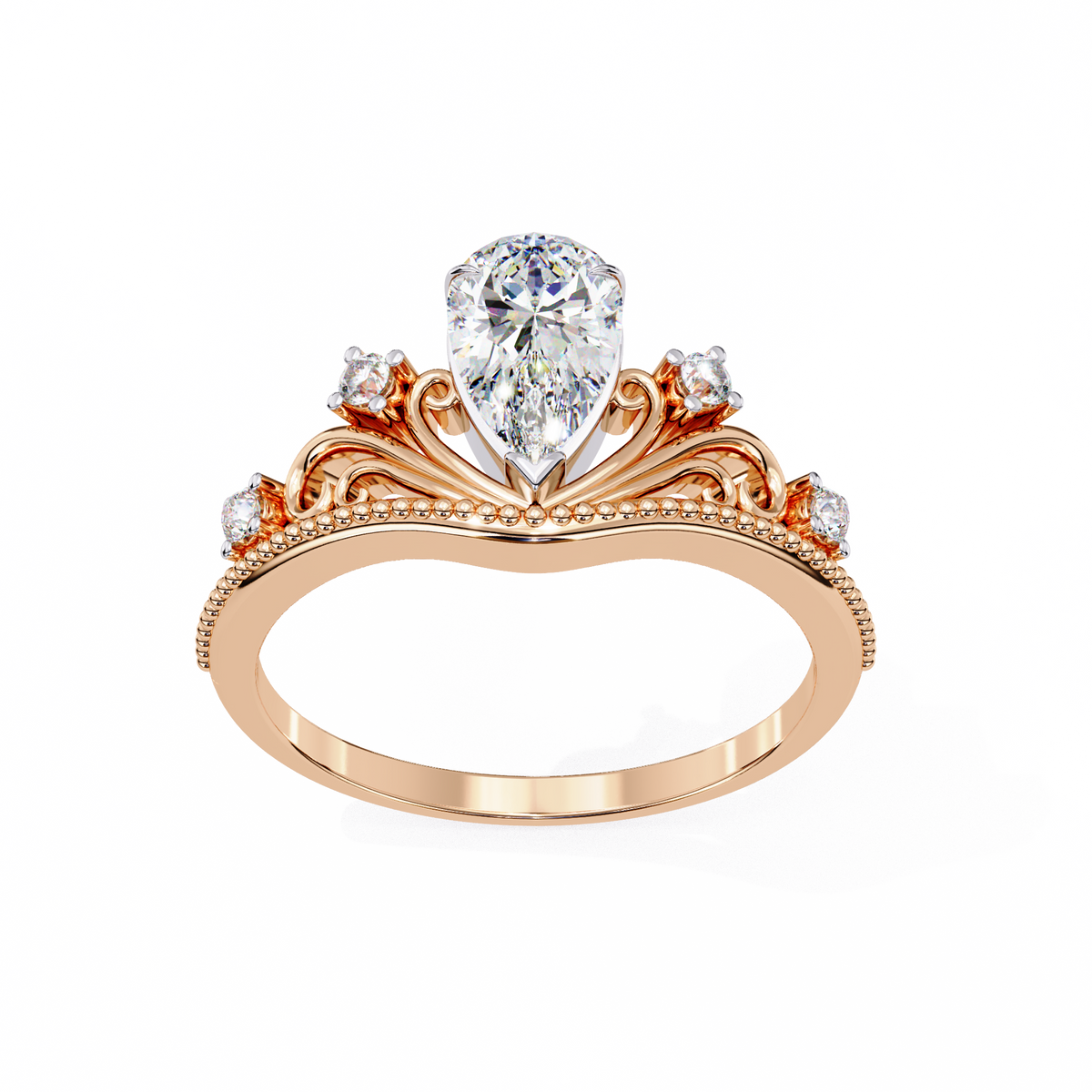 Reverra 14K Gold Pear & Round Lab Grown Diamond  with Filigree Vintage Engagement Ring for Women, CTTW-1.07