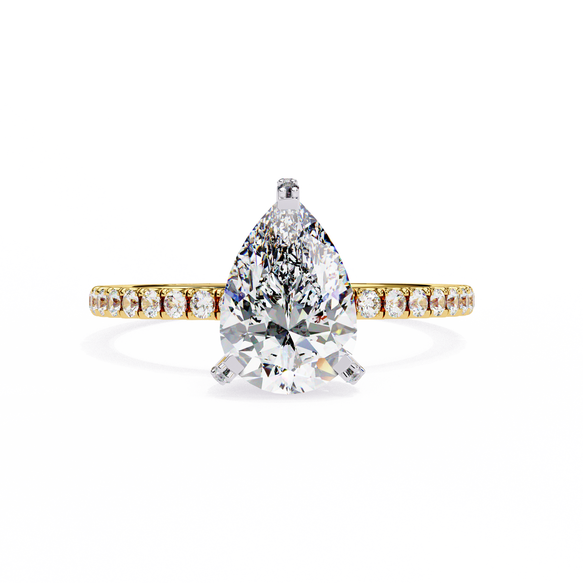 Reverra 14K Gold Pear & Round Lab Grown Diamond  with Pave Band Engagement Ring for Women, CTTW-1.53