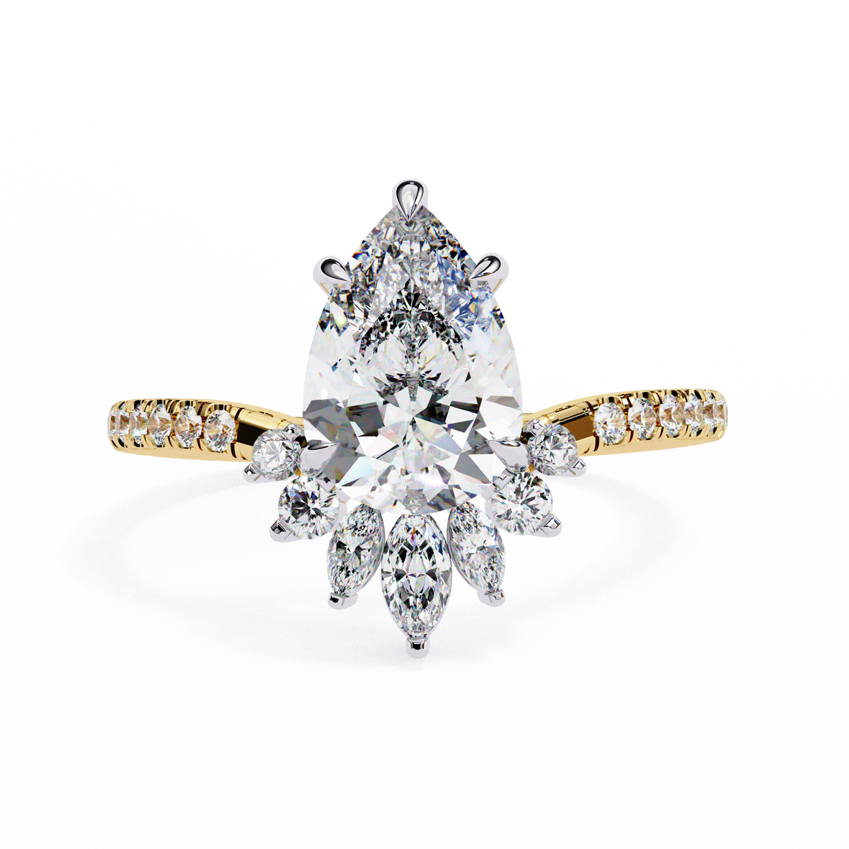 Reverra 14K Cluster Diamond Engagement Ring with Pave Band, CTTW-1.91