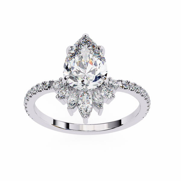 Reverra 14K Gold Marquise & Round Lab Grown Diamond Cluster Engagement Ring for Women, CTTW-1.91