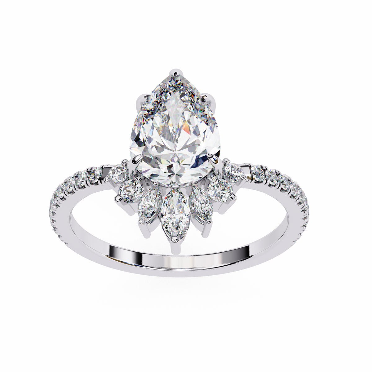 Reverra 14K Cluster Diamond Engagement Ring with Pave Band, CTTW-1.91