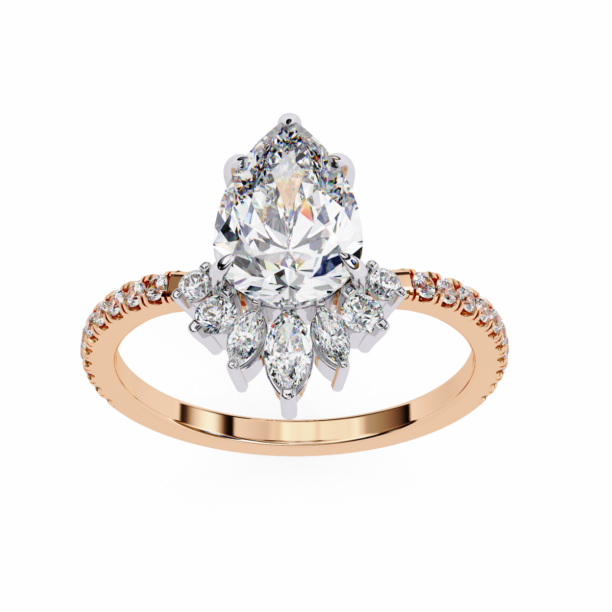 Reverra 14K Cluster Diamond Engagement Ring with Pave Band, CTTW-1.91