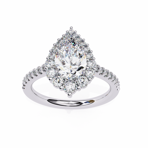 Reverra 14K Gold Pear & Round Lab Grown Diamond Cluster with Pave Band Engagement Ring for Women, CTTW-2.25
