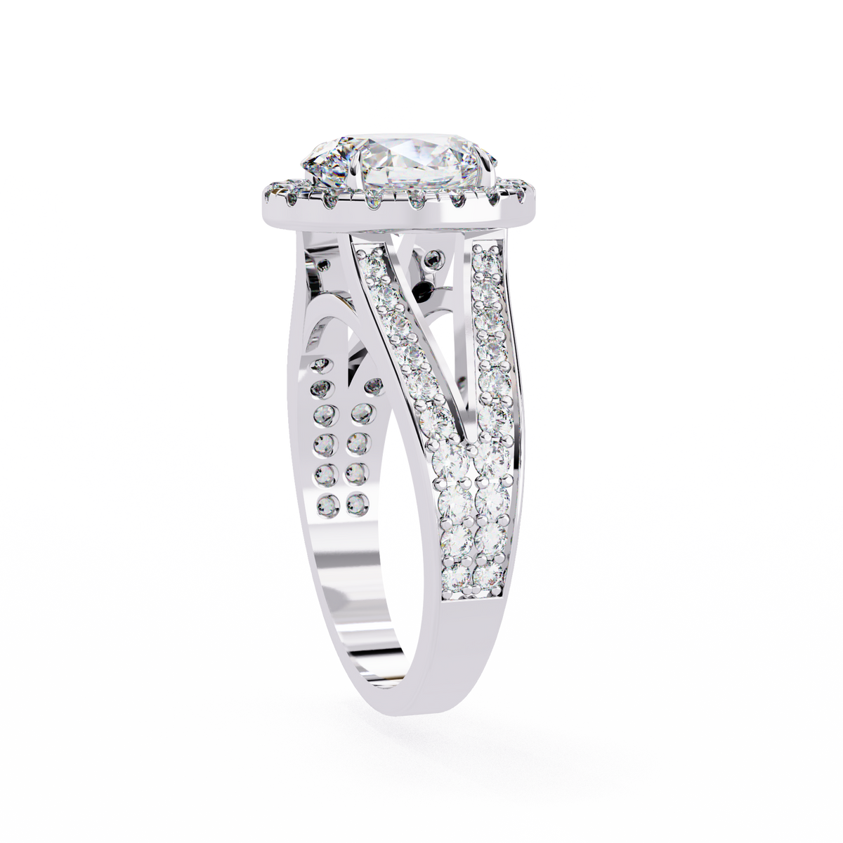 Reverra 14K Oval Halo Diamond Engagement Ring with Split Shank, CTTW-2.33