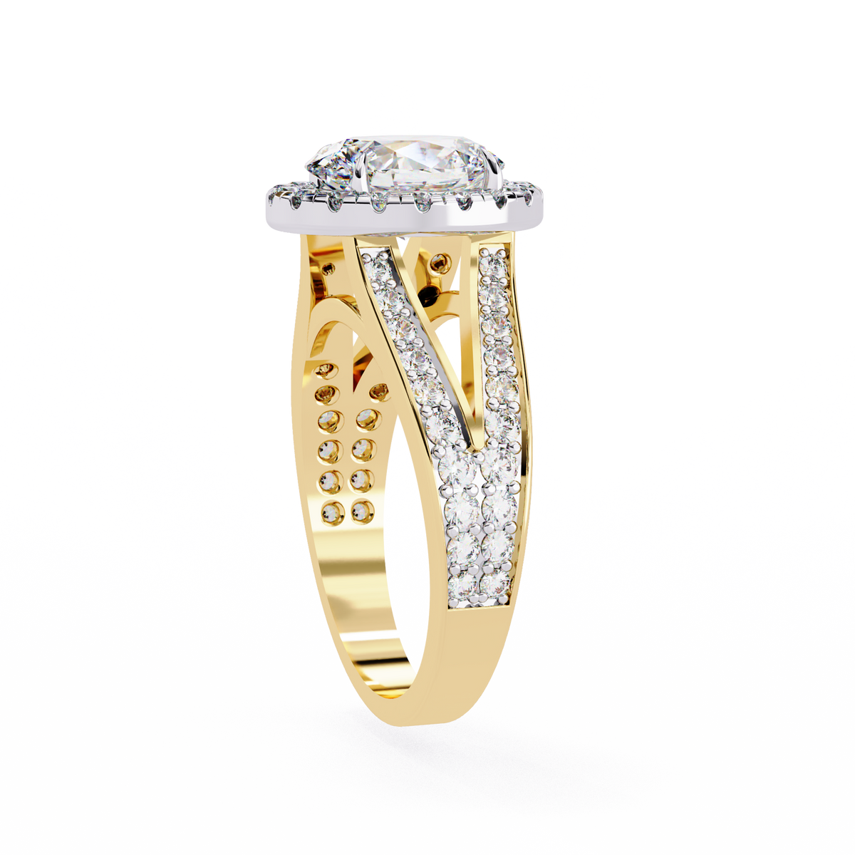 Reverra 14K Oval Halo Diamond Engagement Ring with Split Shank, CTTW-2.33