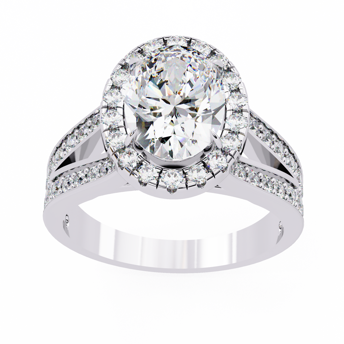 Reverra 14K Oval Halo Diamond Engagement Ring with Split Shank, CTTW-2.33