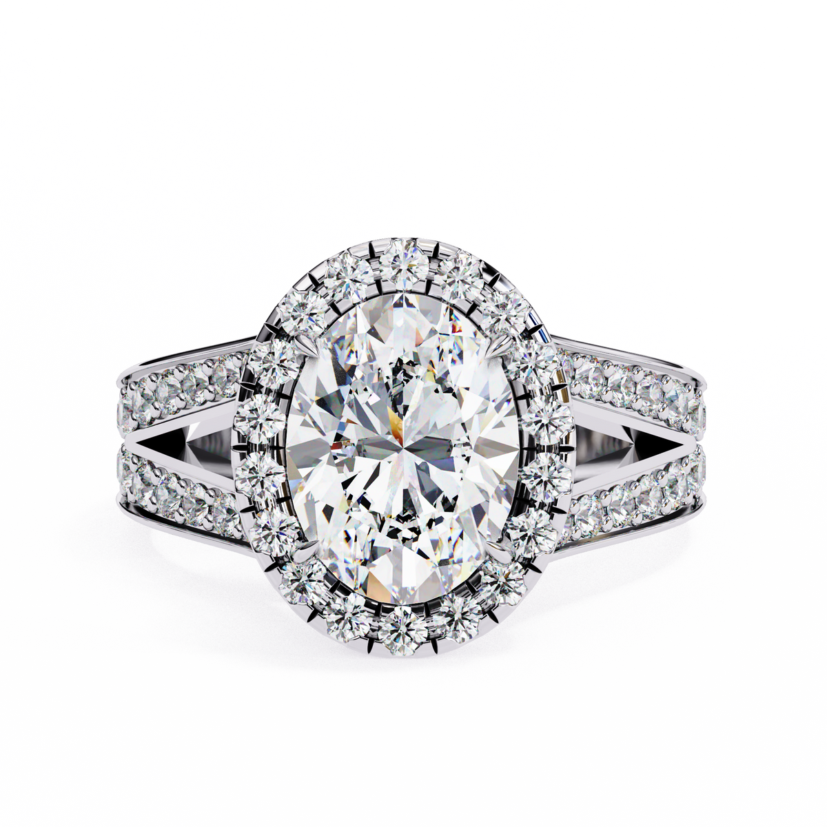 Reverra 14K Oval Halo Diamond Engagement Ring with Split Shank, CTTW-2.33