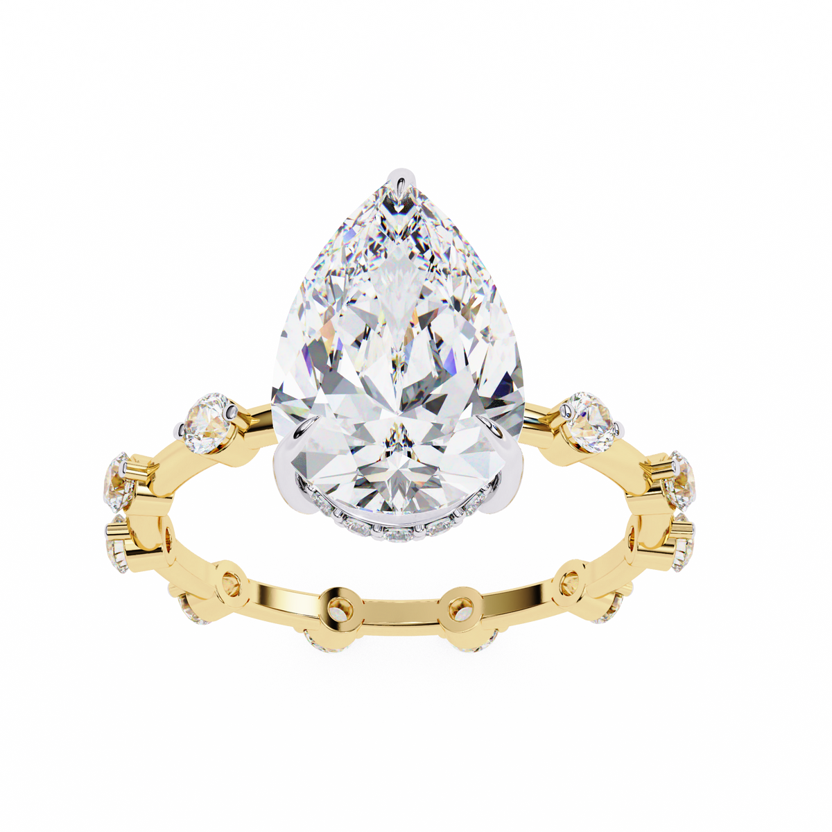 Reverra 14K Gold Pear & Round Lab Grown Diamond with Eternity Band Engagement Ring for Women, CTTW-3.51