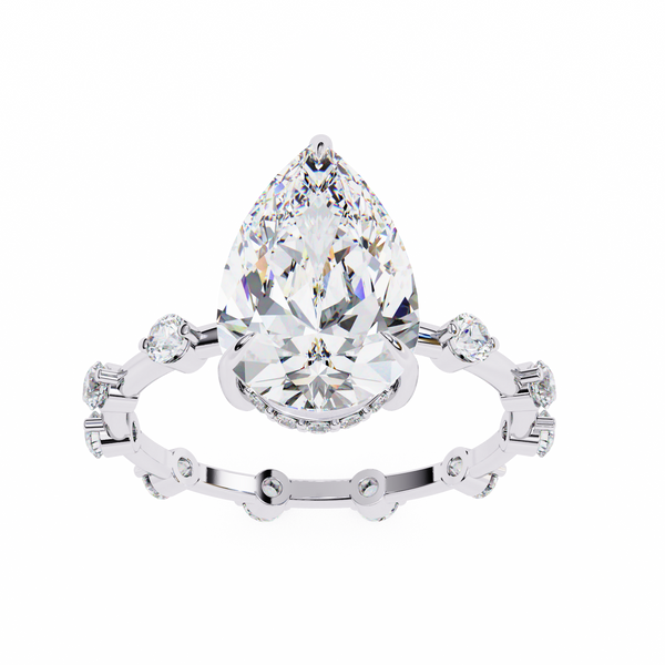 Reverra 14K Gold Pear & Round Lab Grown Diamond with Eternity Band Engagement Ring for Women, CTTW-3.51