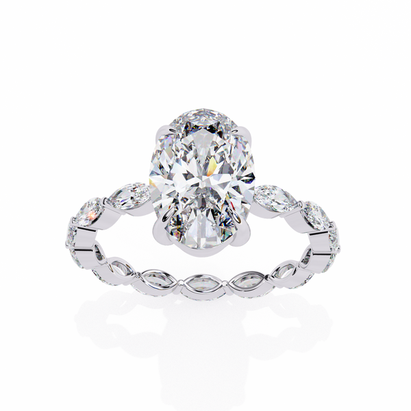 Reverra 14K Gold Marquise & Oval Lab Grown Diamond Eternity Style Engagement Ring for Women, CTTW-3.33