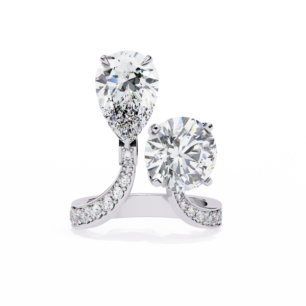 Reverra 14K Gold Pear & Round Lab Grown Diamond Toi Et Moi Engagement Ring for Women, CTTW-3.5