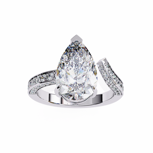 Reverra 14K Gold Pear & Round Lab Grown Diamond Split Shank Engagement Ring for Women, CTTW-3.49