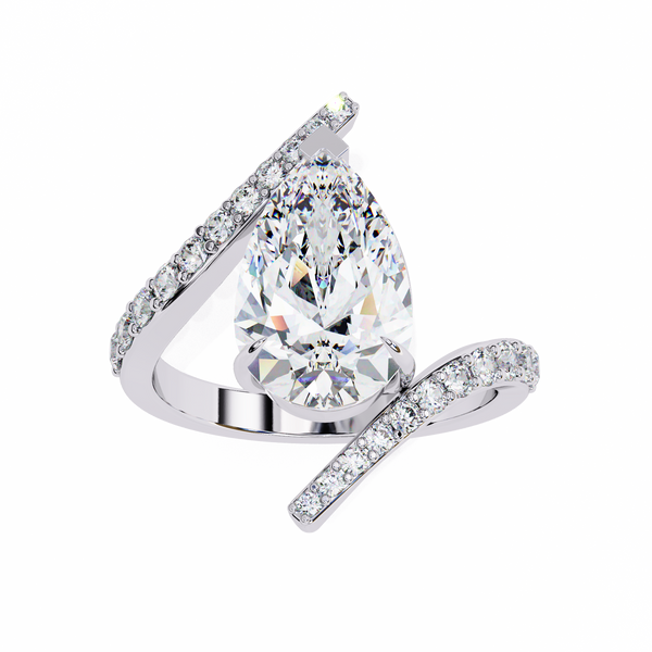 Reverra 14K Gold Pear & Round Lab Grown Diamond Bypass Design Engagement Ring for Women, CTTW-3.51