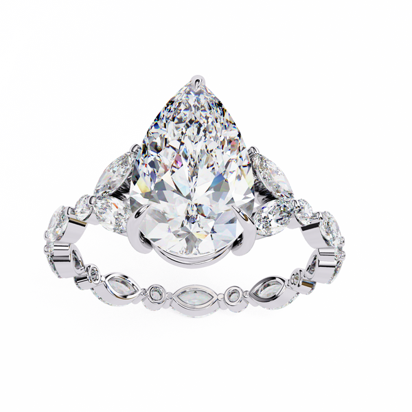 Reverra 14K Gold Marquise, Round & Pear Lab Grown Diamond Eternity Style Engagement Ring for Women, CTTW-3.91