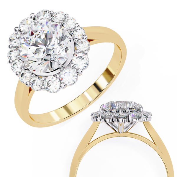 Reverra 14K Gold Round Lab Grown Diamond Halo Design Engagement Ring for Women, CTTW-2.54
