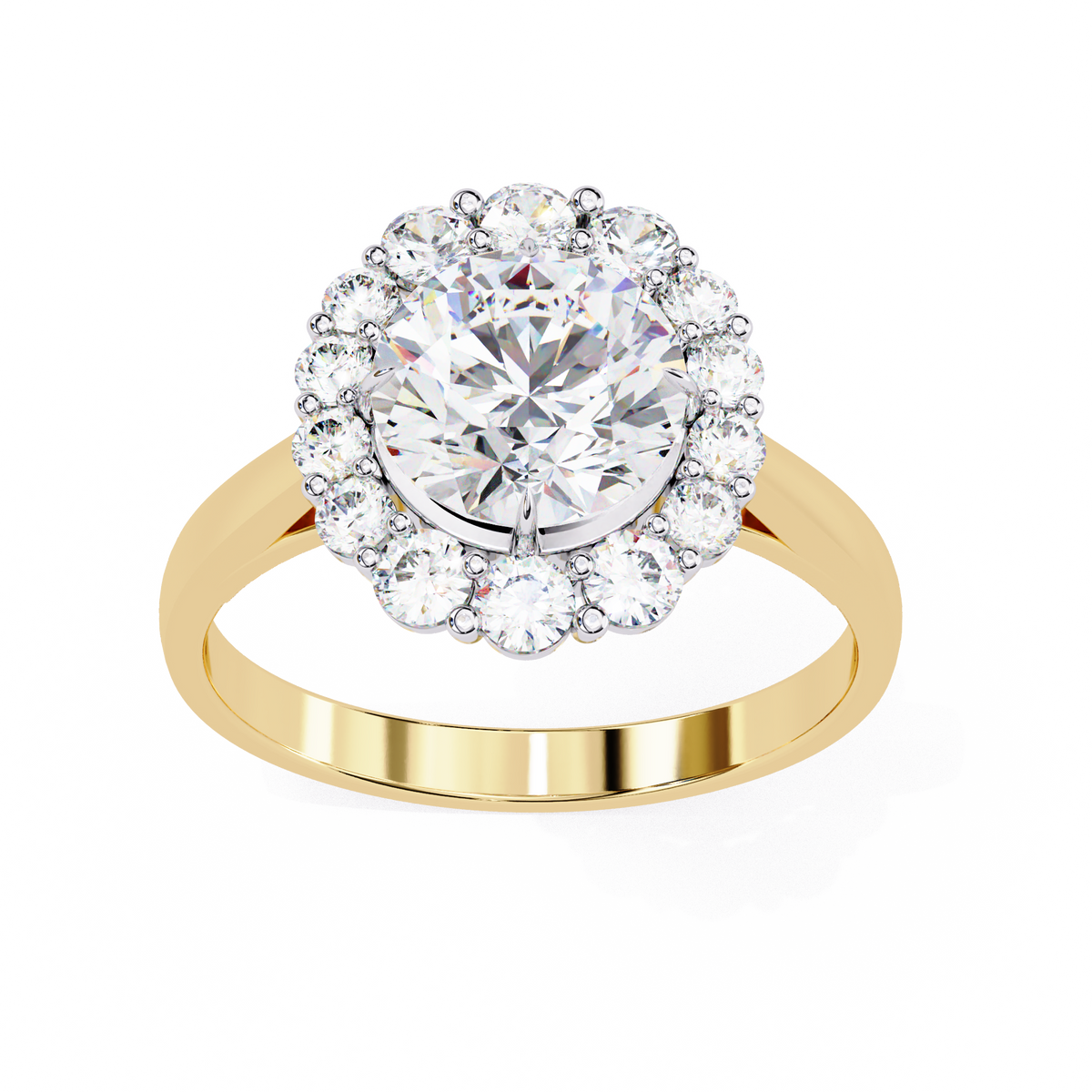 Reverra 14K Gold Round Lab Grown Diamond Halo Design Engagement Ring for Women, CTTW-2.54