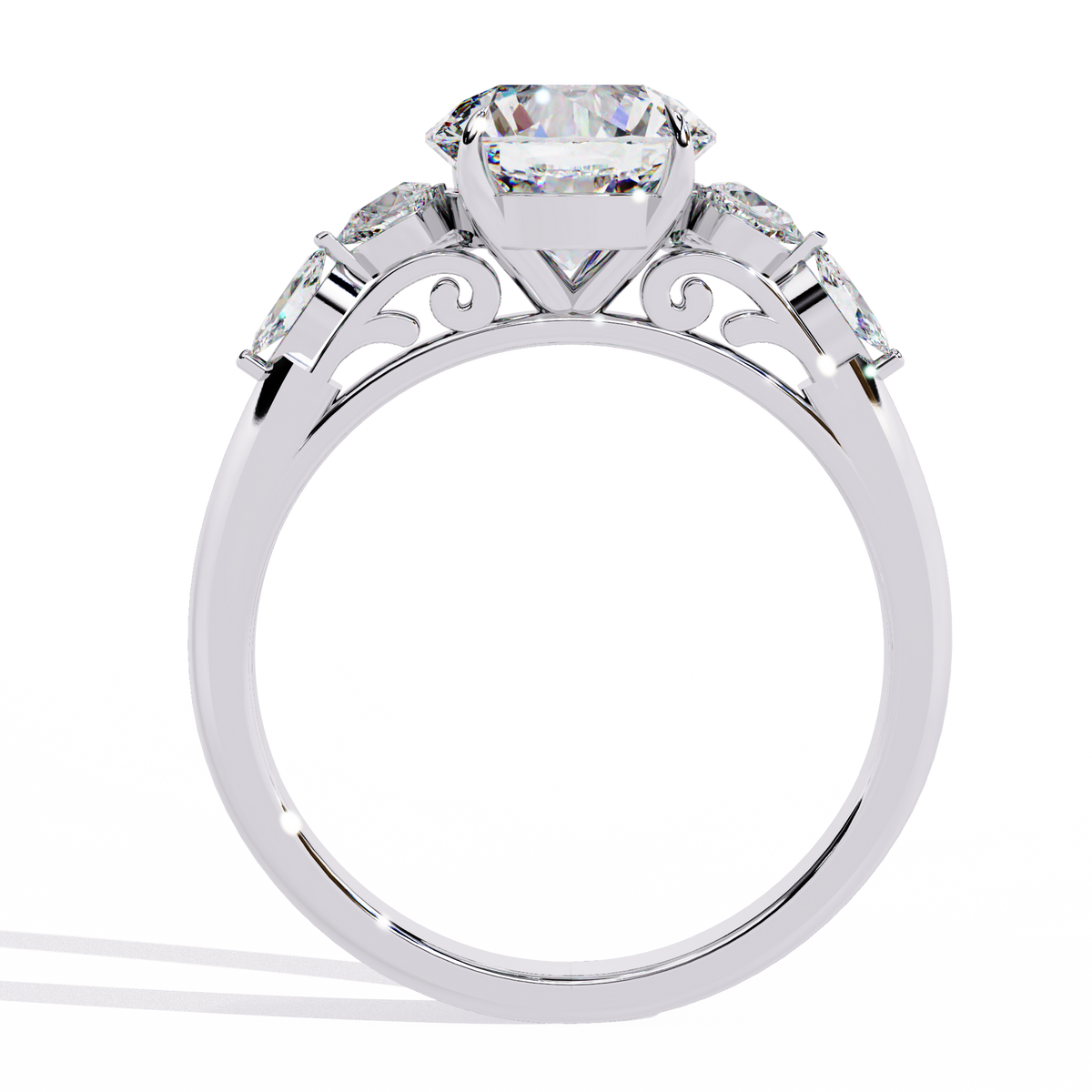 Reverra 14K Round Diamond Engagement Ring Floral Design, CTTW-3.57