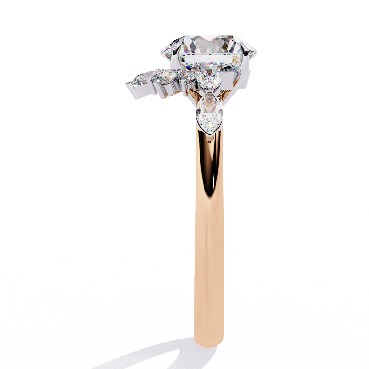 Reverra 14K Round Diamond Engagement Ring Floral Design, CTTW-3.57