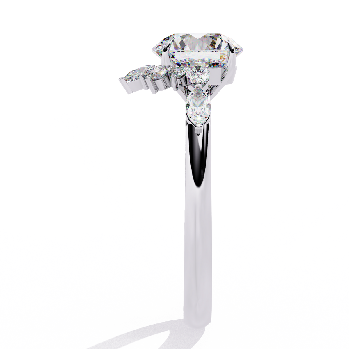 Reverra 14K Round Diamond Engagement Ring Floral Design, CTTW-3.57