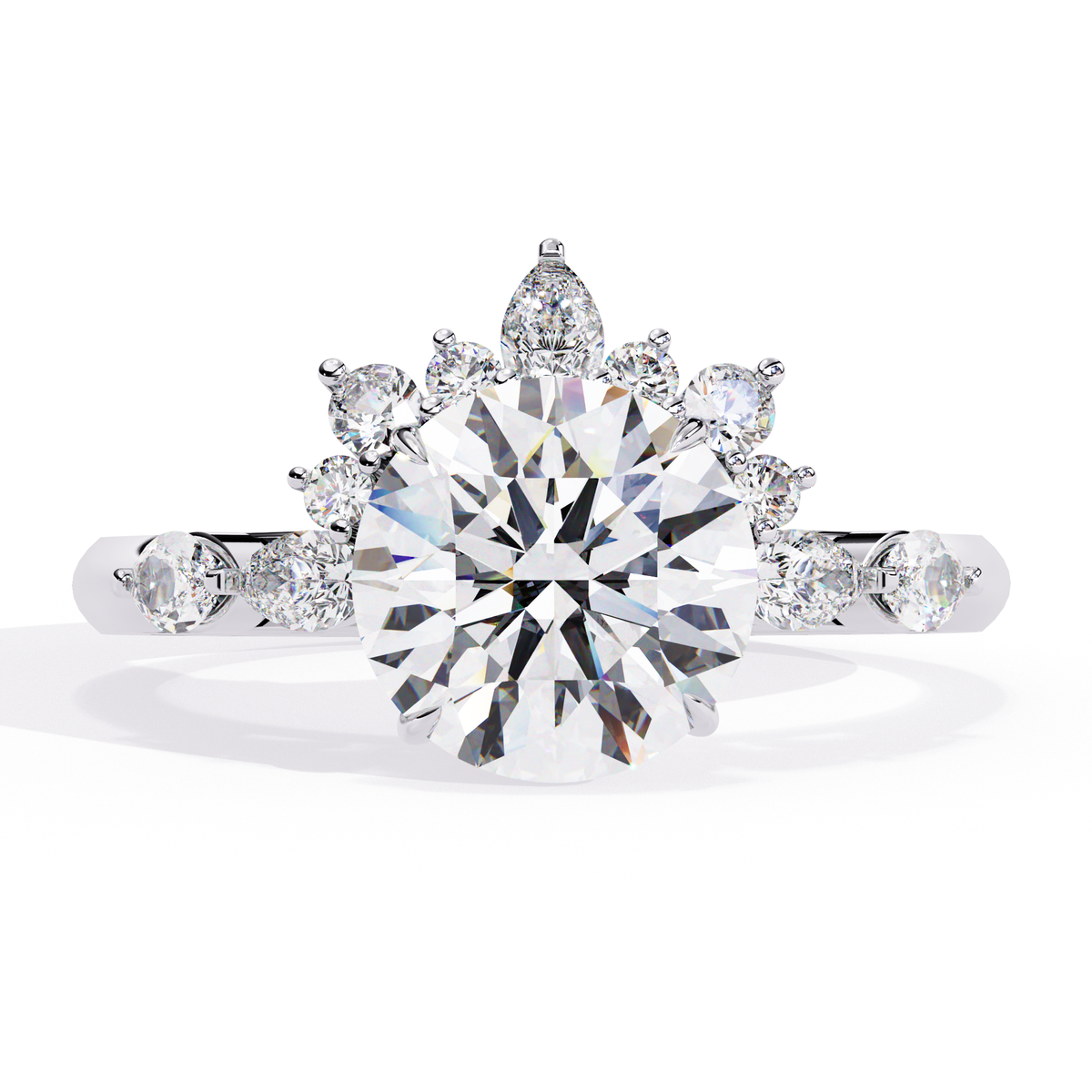 Reverra 14K Round Diamond Engagement Ring Floral Design, CTTW-3.57