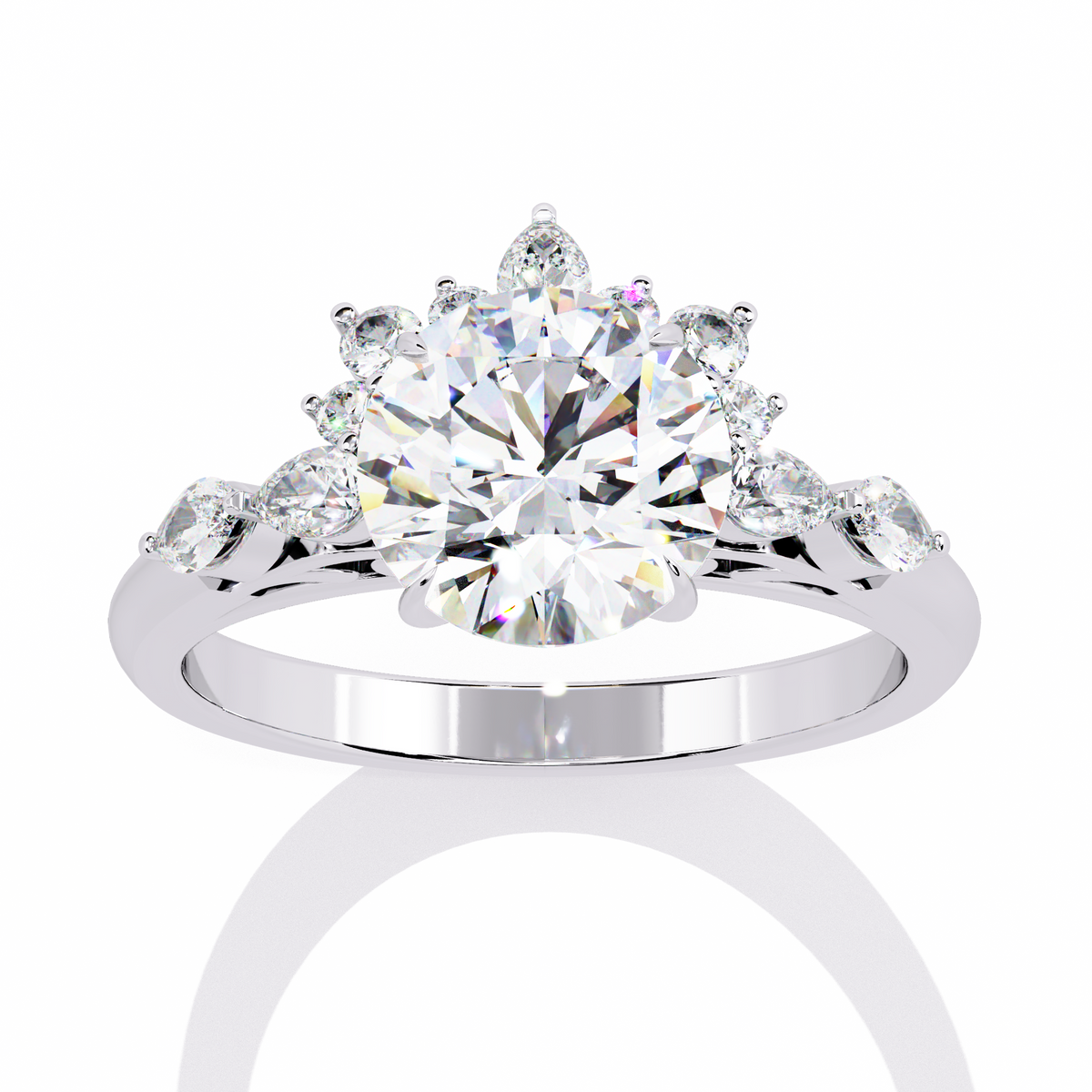 Reverra 14K Round Diamond Engagement Ring Floral Design, CTTW-3.57