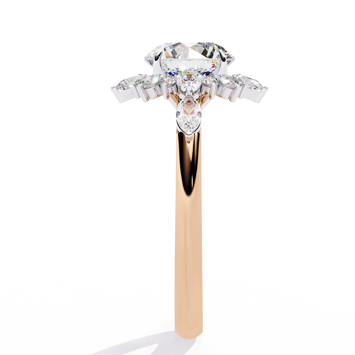 Reverra 14K Gold Round, Pear & Marquise Lab Grown Diamond Vintage Floral Engagement Ring for Women, CTTW-1.97