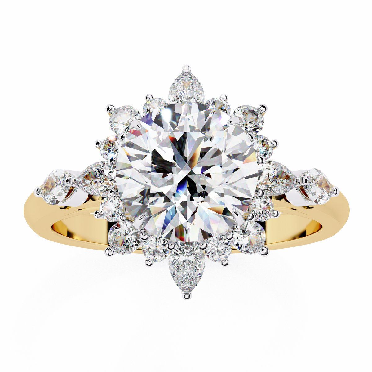 Reverra 14K Gold Round, Pear & Marquise Lab Grown Diamond Vintage Floral Engagement Ring for Women, CTTW-1.97