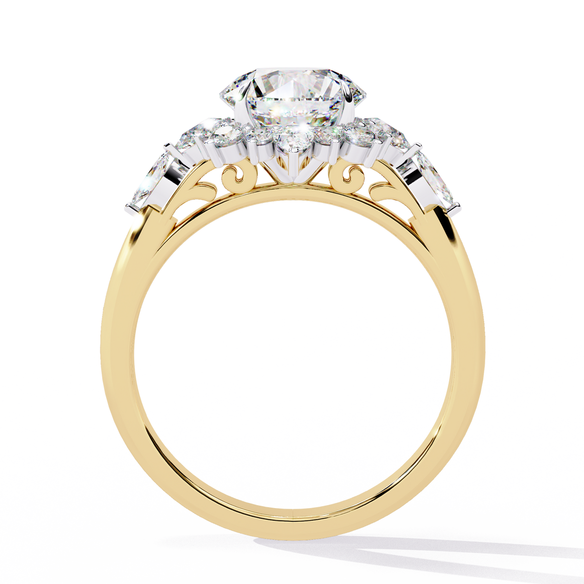 Reverra 14K Gold Round, Pear & Marquise Lab Grown Diamond Vintage Floral Engagement Ring for Women, CTTW-1.97