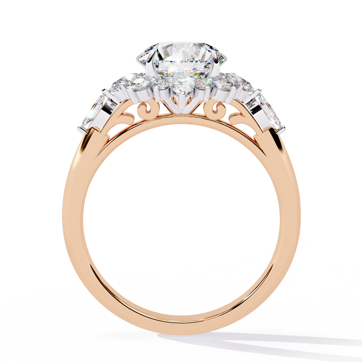 Reverra 14K Gold Round, Pear & Marquise Lab Grown Diamond Vintage Floral Engagement Ring for Women, CTTW-1.97