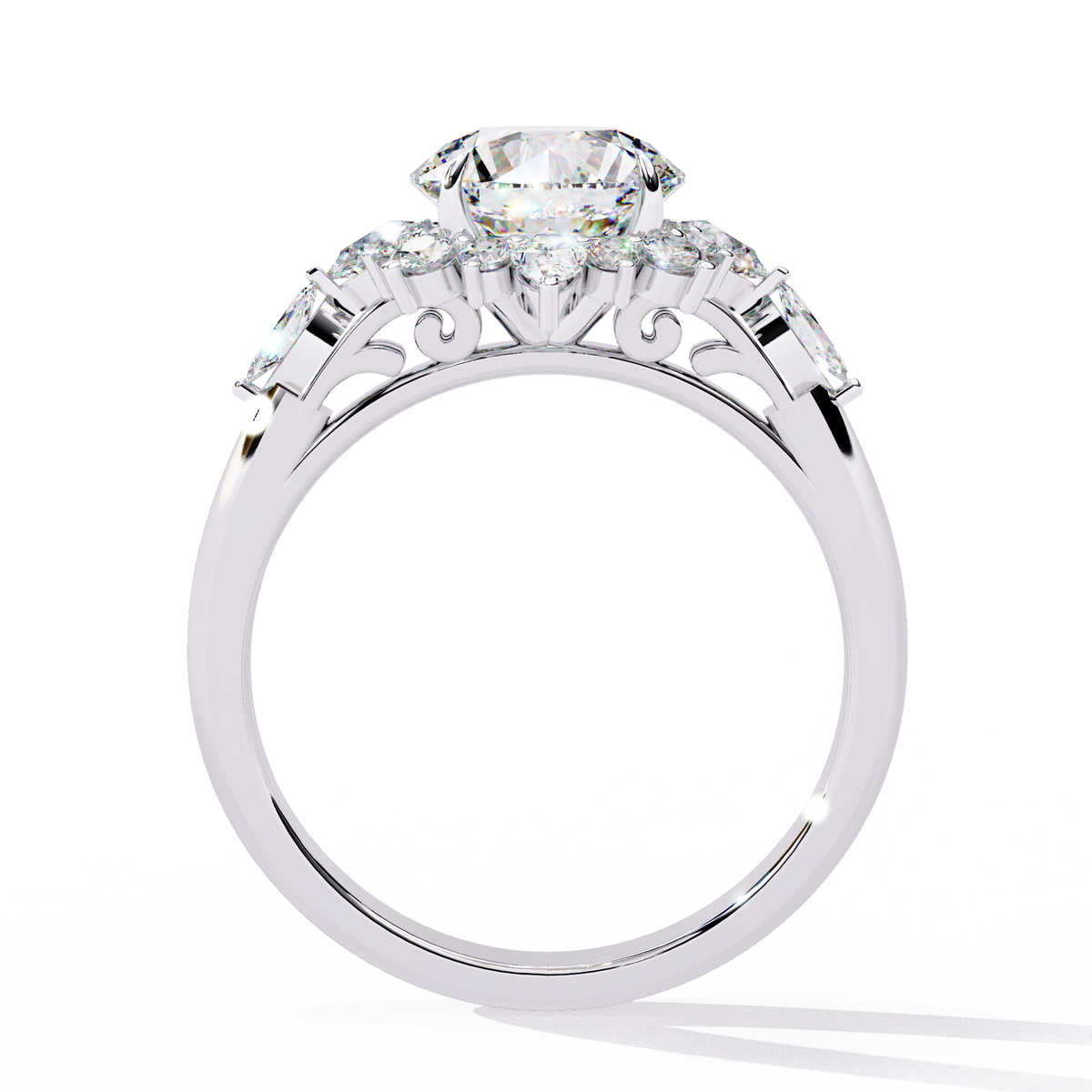 Reverra 14K Gold Round, Pear & Marquise Lab Grown Diamond Vintage Floral Engagement Ring for Women, CTTW-1.97
