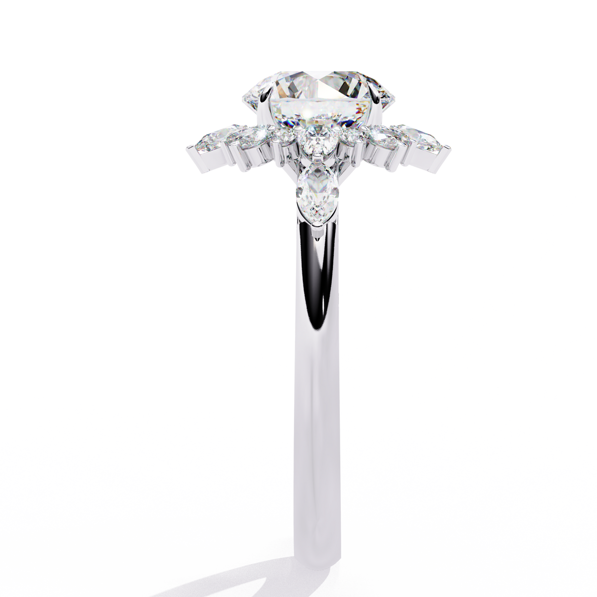 Reverra 14K Gold Round, Pear & Marquise Lab Grown Diamond Vintage Floral Engagement Ring for Women, CTTW-1.97