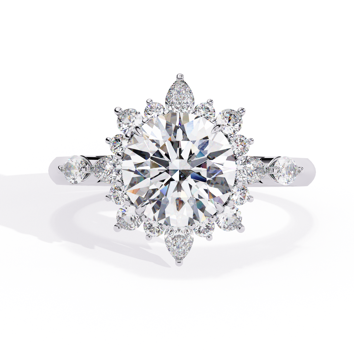 Reverra 14K Gold Round, Pear & Marquise Lab Grown Diamond Vintage Floral Engagement Ring for Women, CTTW-1.97