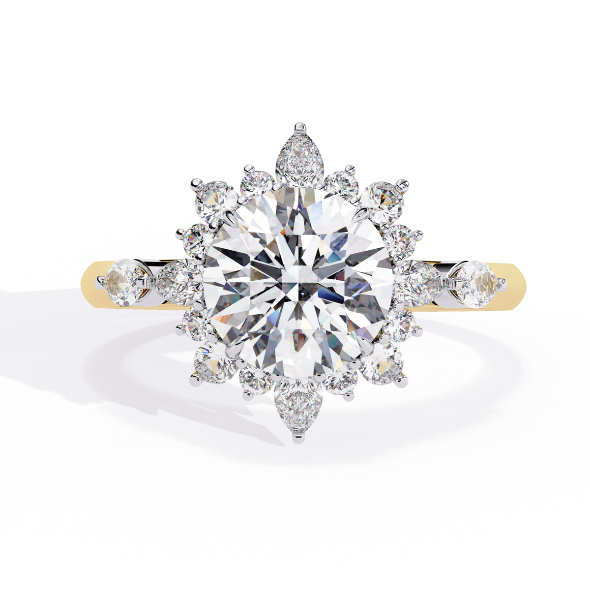 Reverra 14K Gold Round, Pear & Marquise Lab Grown Diamond Vintage Floral Engagement Ring for Women, CTTW-1.97