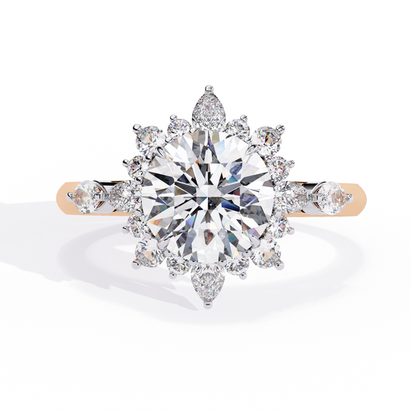 Reverra 14K Gold Round, Pear & Marquise Lab Grown Diamond Vintage Floral Engagement Ring for Women, CTTW-1.97