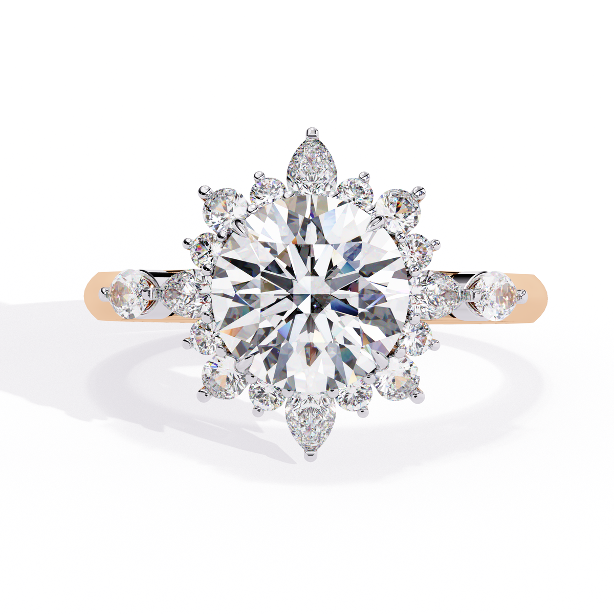 Reverra 14K Gold Round, Pear & Marquise Lab Grown Diamond Vintage Floral Engagement Ring for Women, CTTW-1.97