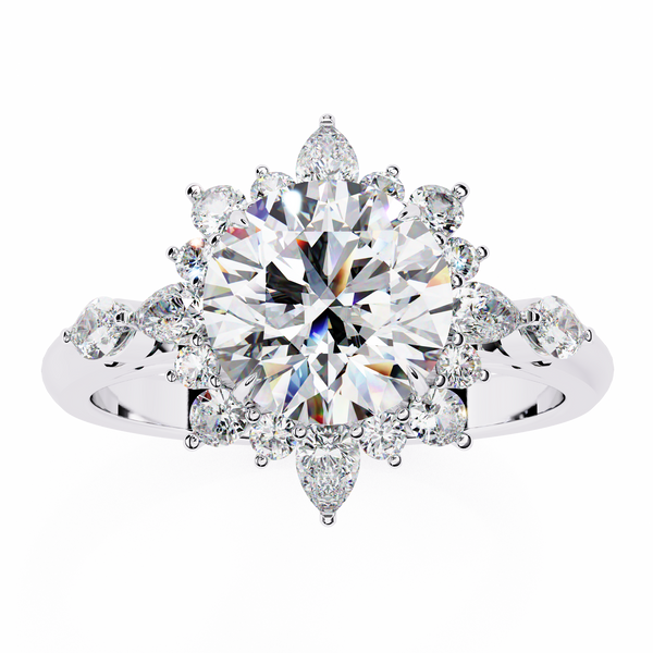 Reverra 14K Gold Round, Pear & Marquise Lab Grown Diamond Vintage Floral Engagement Ring for Women, CTTW-1.97