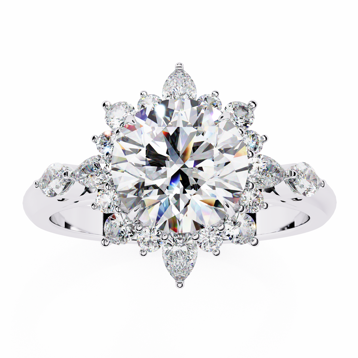 Reverra 14K Gold Round, Pear & Marquise Lab Grown Diamond Vintage Floral Engagement Ring for Women, CTTW-1.97