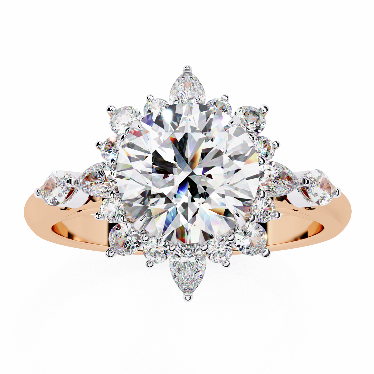 Reverra 14K Gold Round, Pear & Marquise Lab Grown Diamond Vintage Floral Engagement Ring for Women, CTTW-1.97