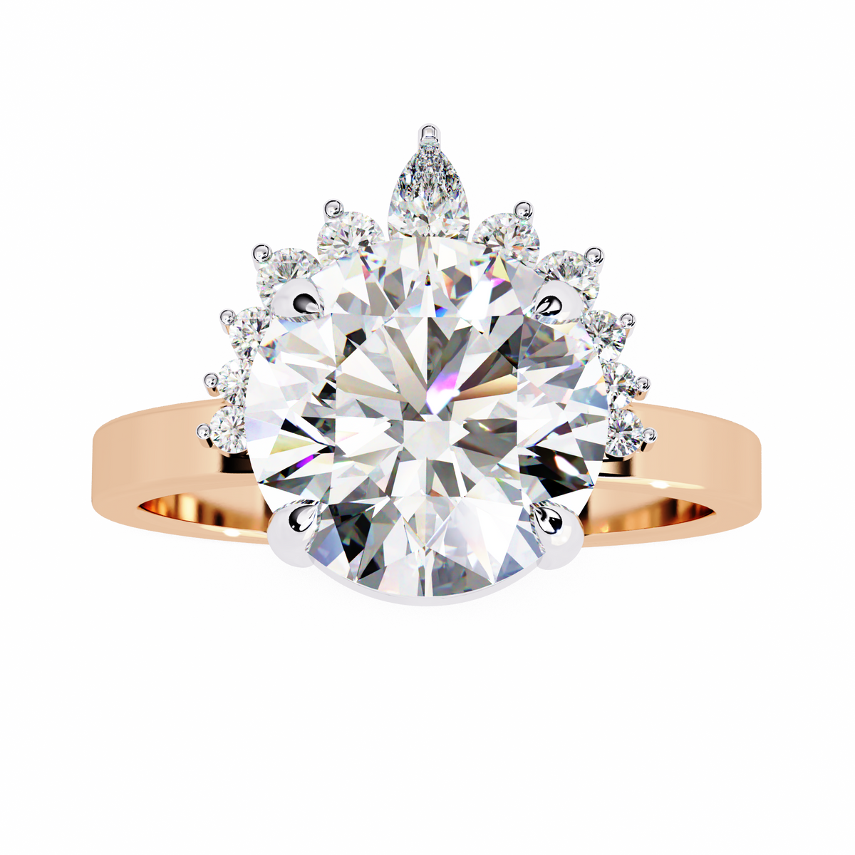 Reverra 14K Round Diamond Engagement Ring Halo Style, CTTW-3.57