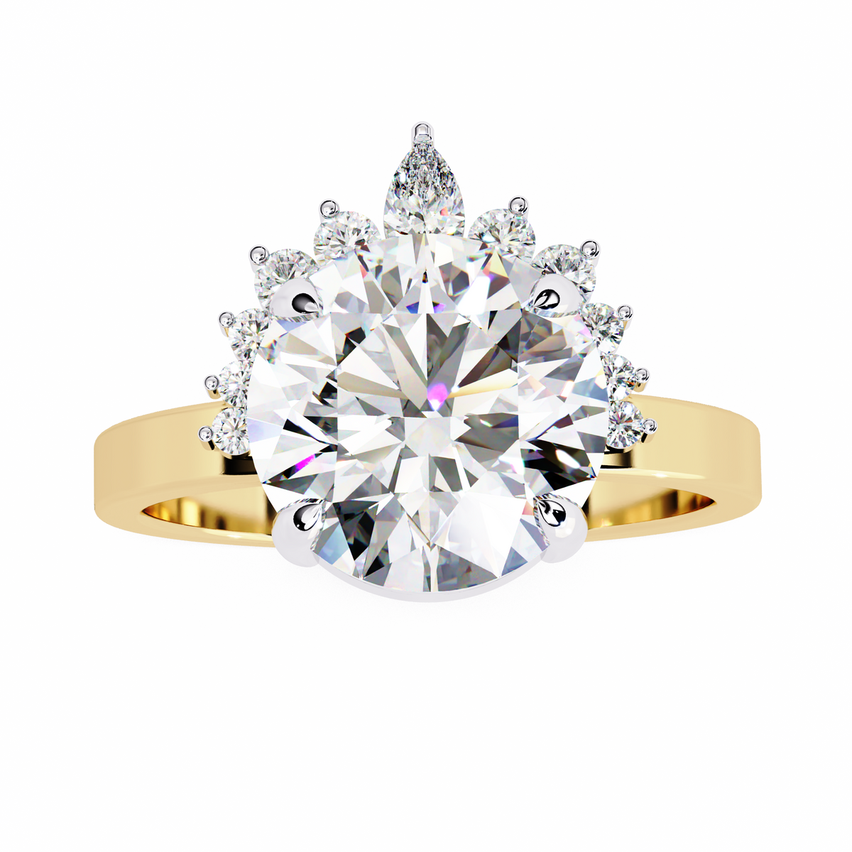 Reverra 14K Round Diamond Engagement Ring Halo Style, CTTW-3.57