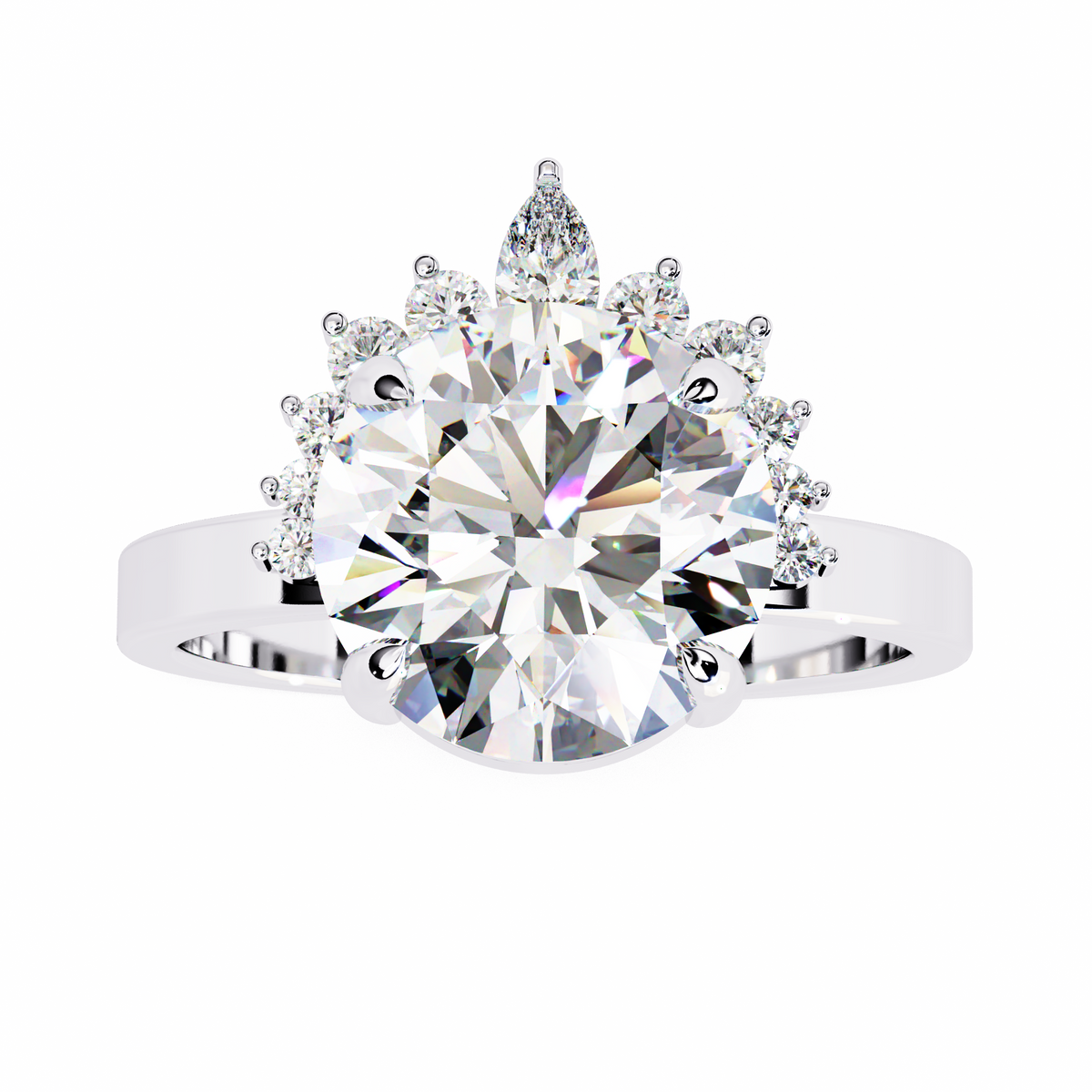 Reverra 14K Round Diamond Engagement Ring Halo Style, CTTW-3.57