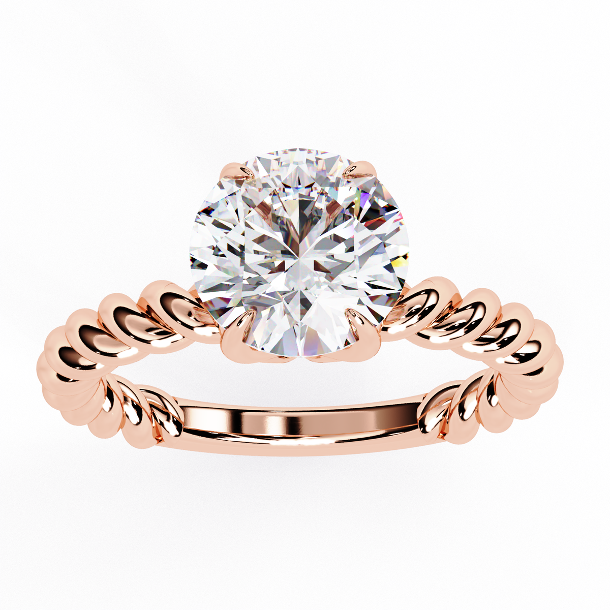 Reverra 14K Gold Round Lab Grown Diamond Twisted Band Engagement Ring for Women, CTTW-1.92