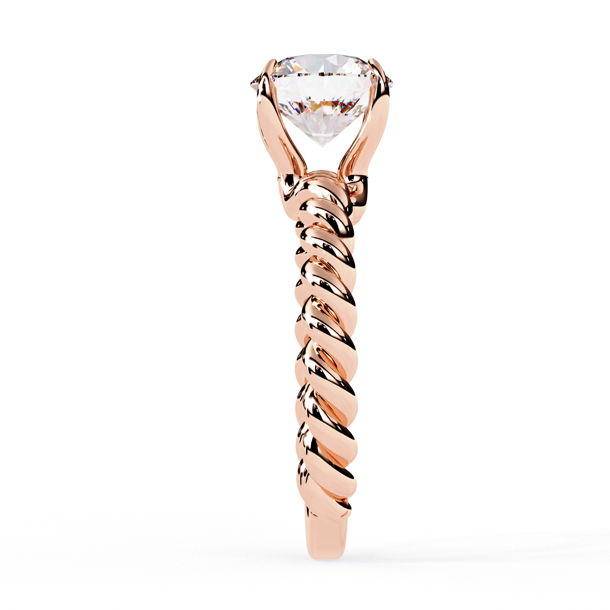 Reverra 14K Gold Round Lab Grown Diamond Twisted Band Engagement Ring for Women, CTTW-1.92