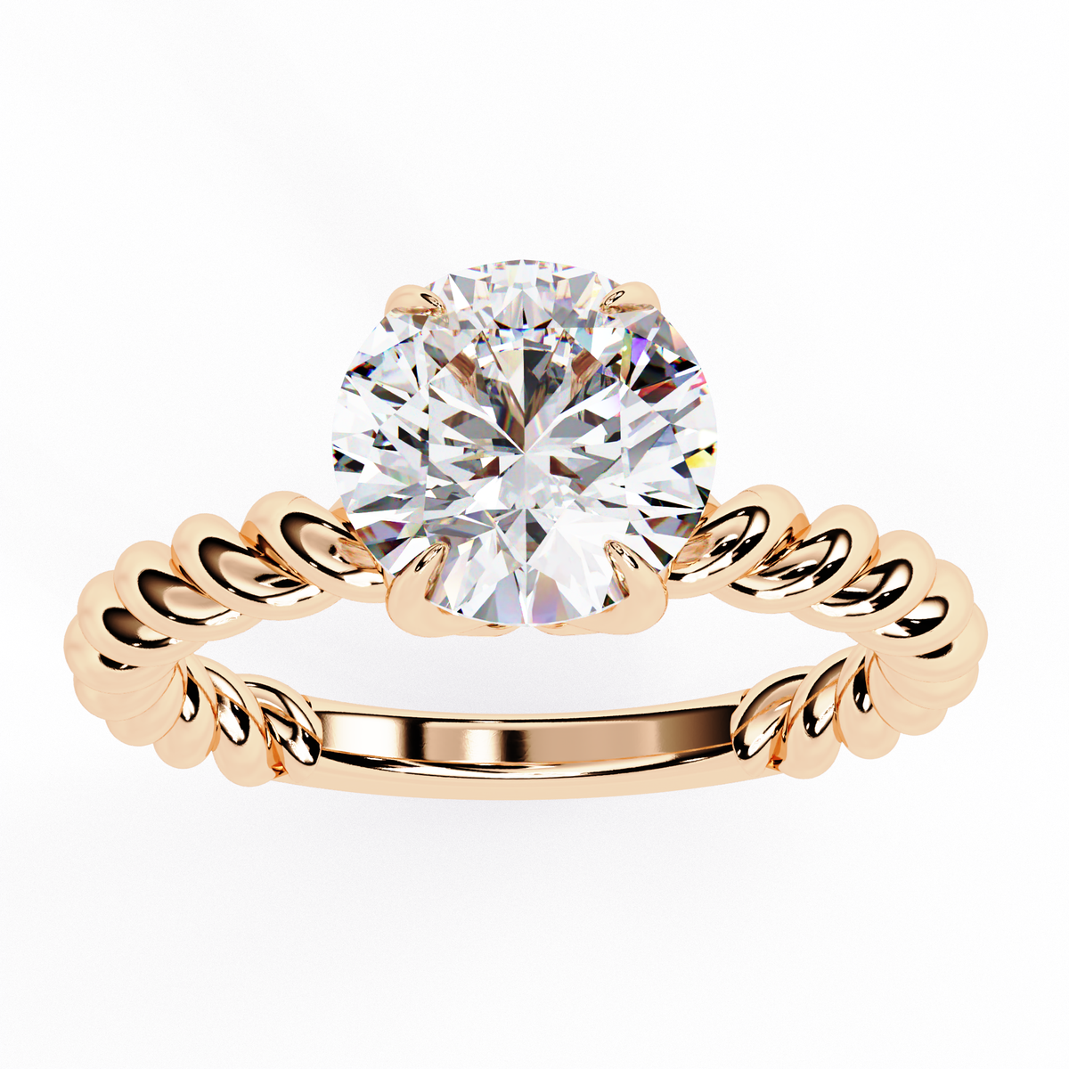 Reverra 14K Gold Round Lab Grown Diamond Twisted Band Engagement Ring for Women, CTTW-1.92