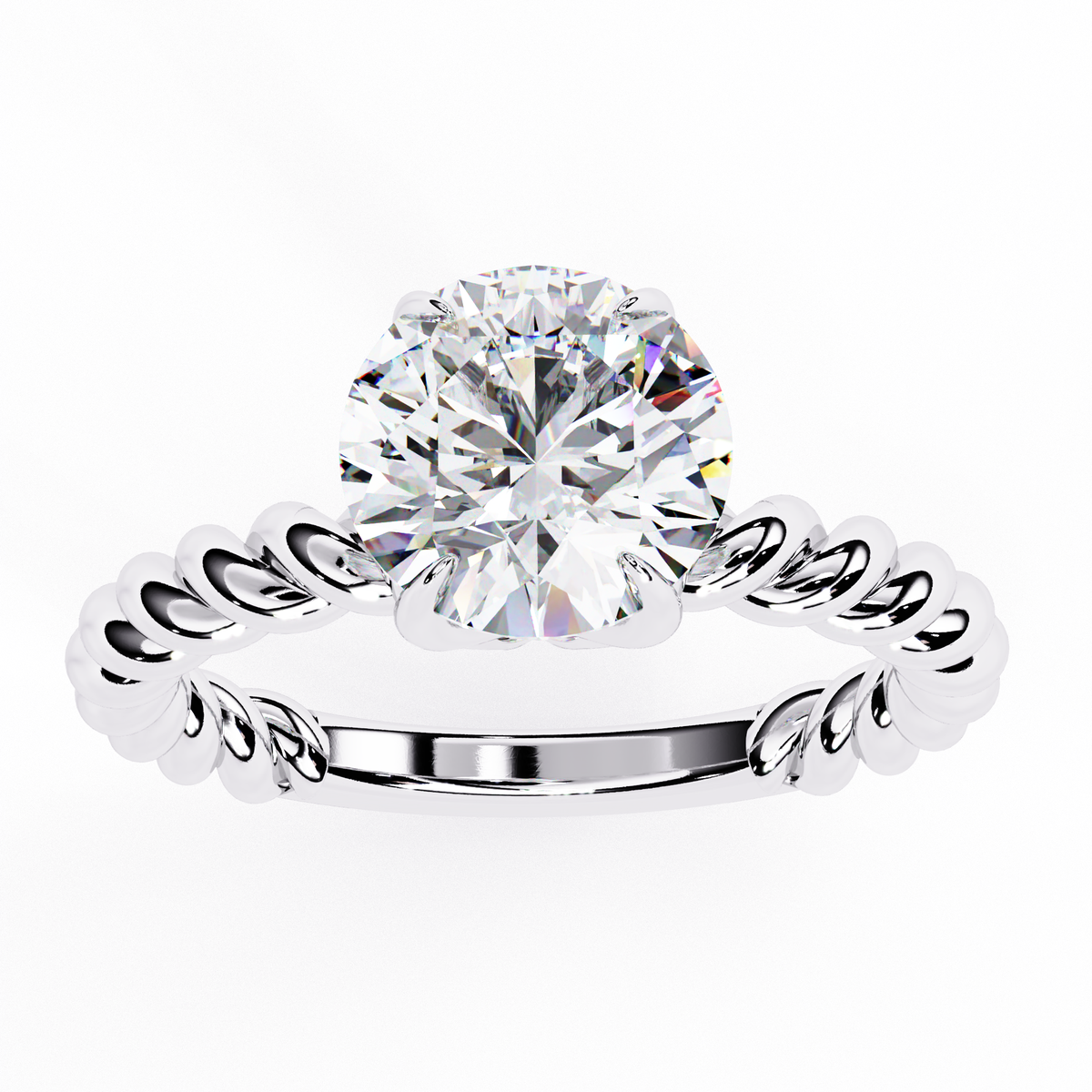 Reverra 14K Gold Round Lab Grown Diamond Twisted Band Engagement Ring for Women, CTTW-1.92